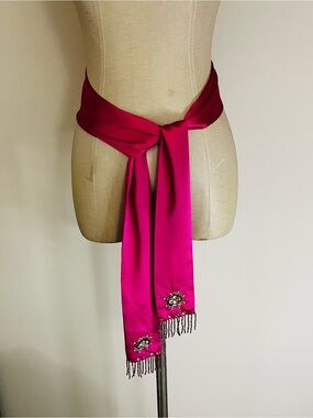 Cejon Fuchsia Satin Beaded Sash Belt